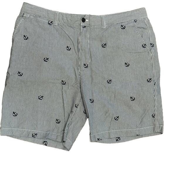 Cremieux Mens Size 38 Nautical Anchor Embroidered Striped 100% Cotton Shorts - Picture 1 of 9